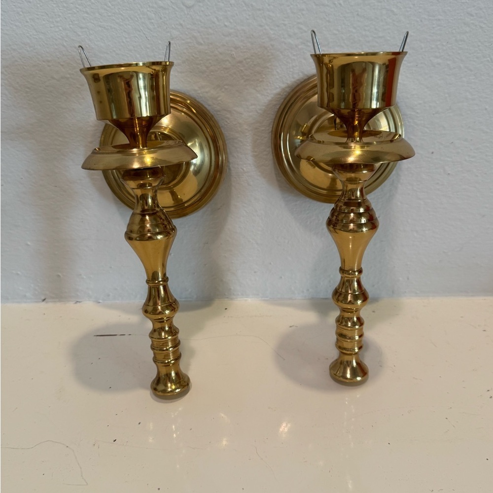 Vintage Pair of Gold Brass Wall Sconces